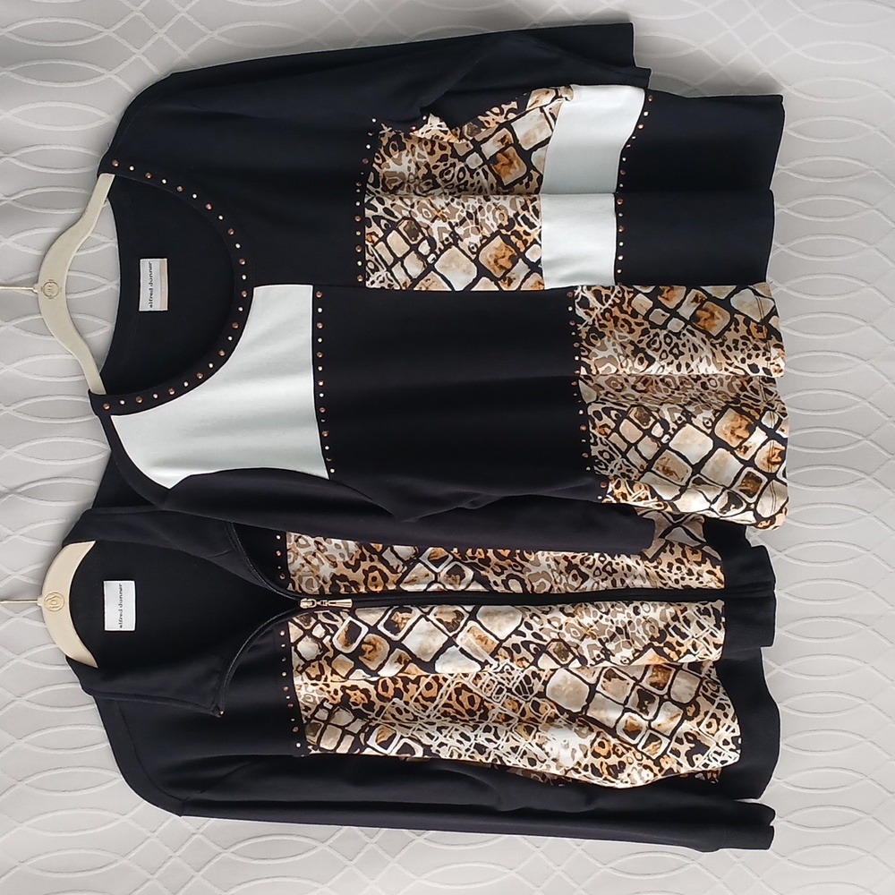 2 piece set Leopard Print Alfred Dunner 3/4 Sleeve Top & Matching Jacket 1X
